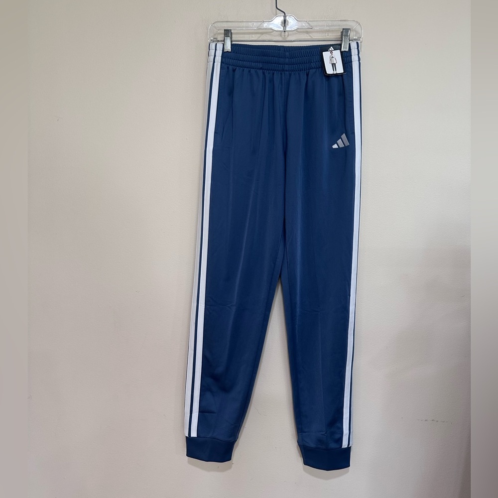 Adidas Kids blue Joggers with White Stripes. Size XL. 18-20. NWT.